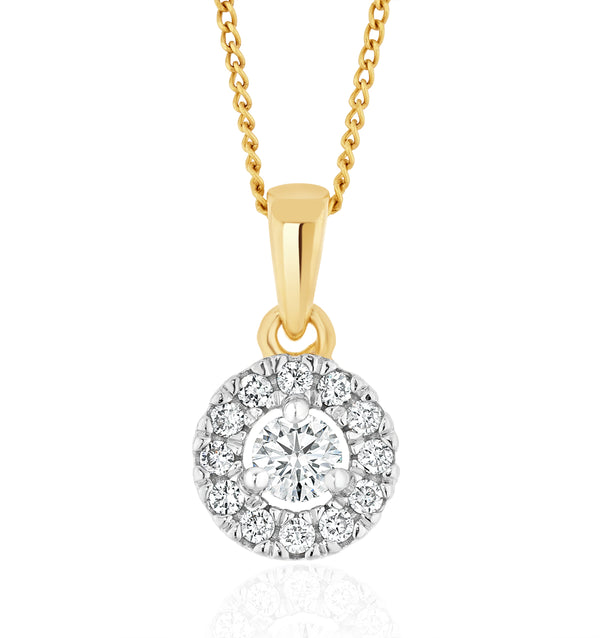 Lab Diamond Halo Pendant Necklace 0.25ct H/Si in 9K Gold